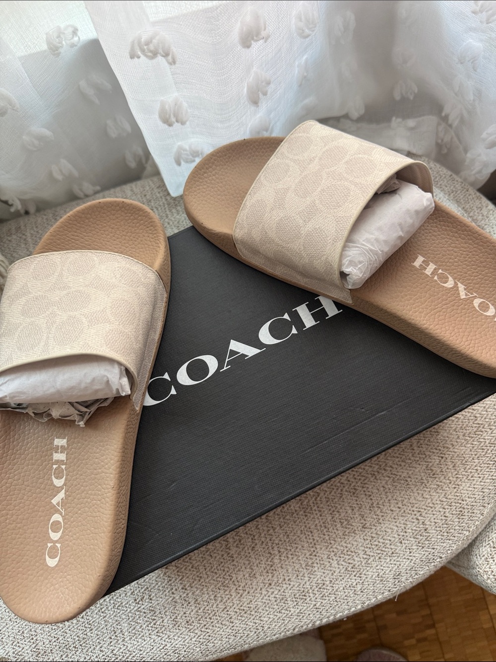 Coach Cream Signature Monogram Slide Sandals - Picture 4 of 10
